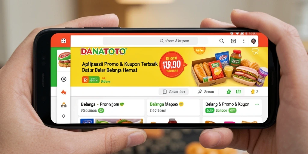 Antarmuka aplikasi DANATOTO dengan fitur Promo & Kupon.