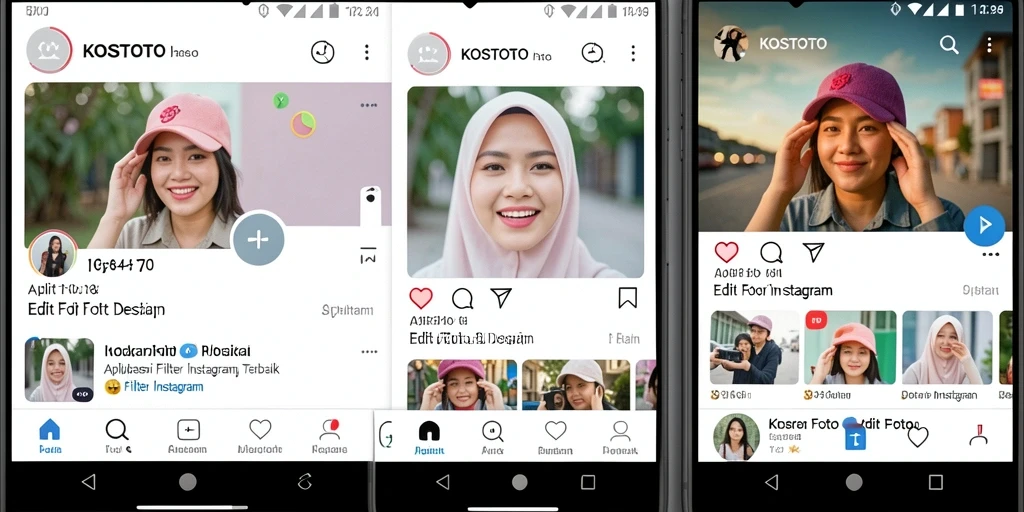 Tampilan antarmuka aplikasi KOSTOTO untuk edit foto dengan filter Instagram.