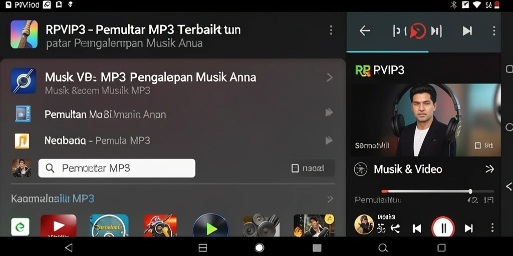 Tampilan antarmuka RPVIP3 yang modern dan fungsional untuk Pemutar MP3.
