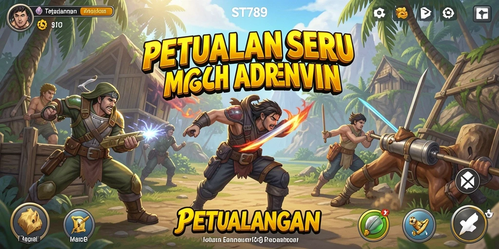 Antarmuka utama ST789 menampilkan karakter petualangan yang siap menjelajah.