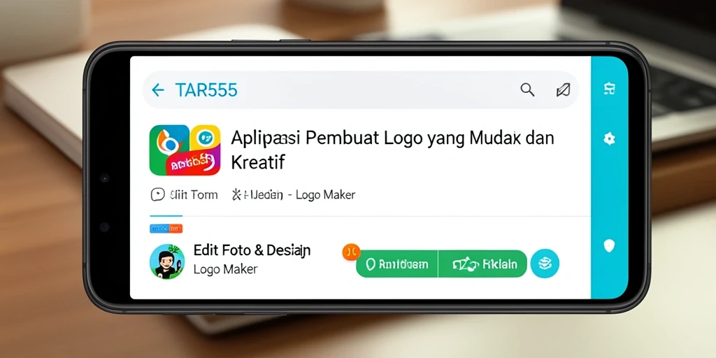 Tampilan antarmuka aplikasi TAR555 dengan fungsi Logo Maker yang lengkap.